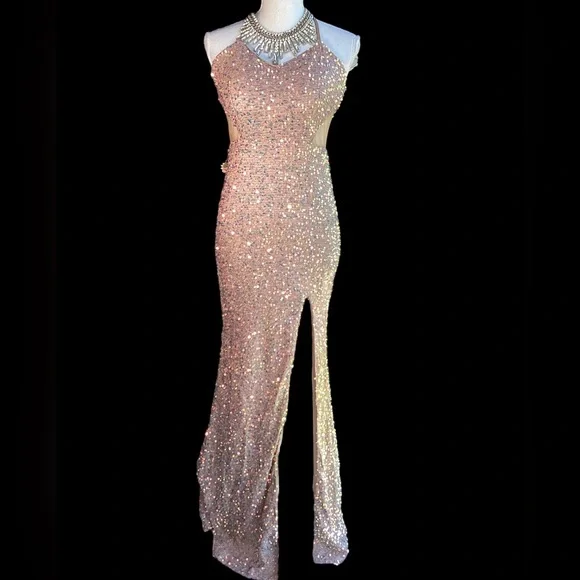 Nwot Blush Rainbow Sequin Racer Back Formal Gown. B30 | Color: Pink/Tan | Size: S | Ttsvintage's Closet Nwot Blush Rainbow Sequin Racer Back Formal Gown. B30 | Color: Pink/Tan | Size: S | Ttsvintage's Closet